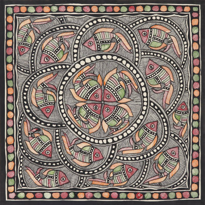 Suspension murale madhubani painting fish lointaine