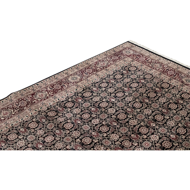 Tapis unique vin / noir / beige noué à la main de haute qualité