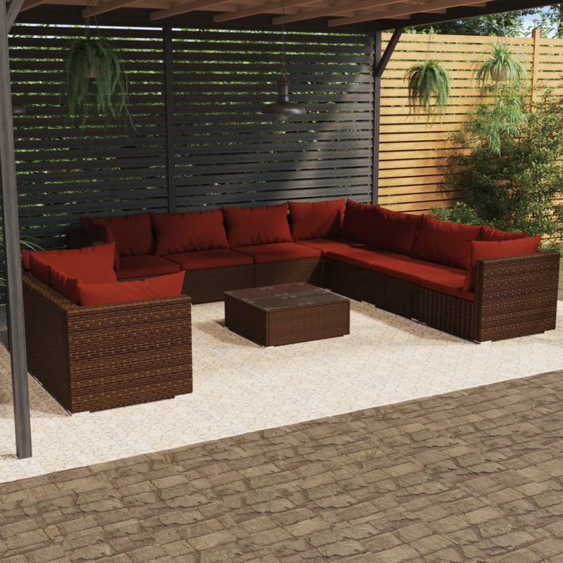 10 Piece Lounge Sofa Seating Group, Cinnamon red, Brown