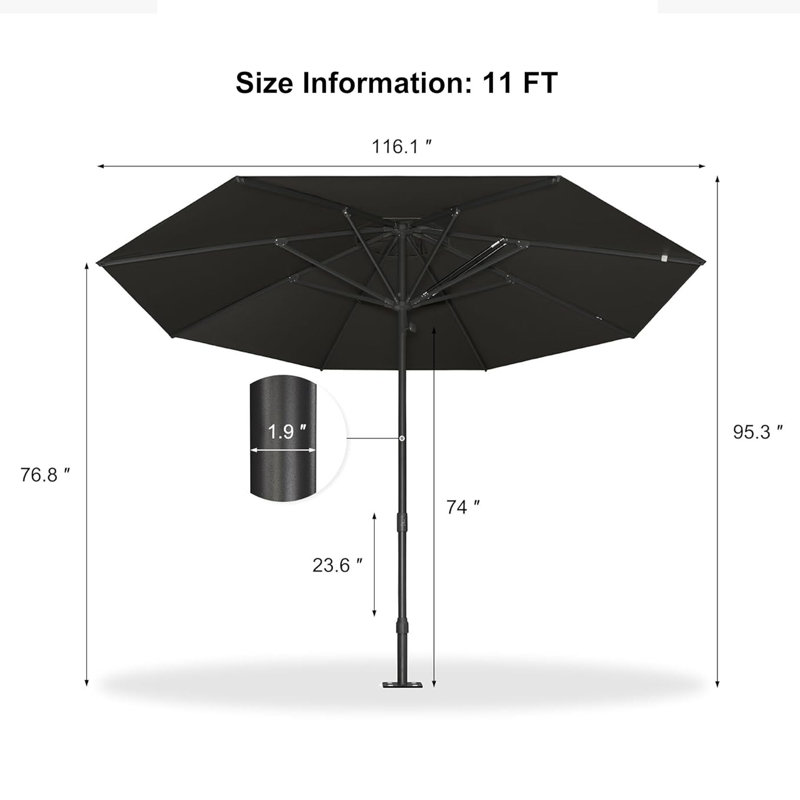 Parasol de table semi-automatique pour l'extérieur, L 132 po x P 132 po, Gris