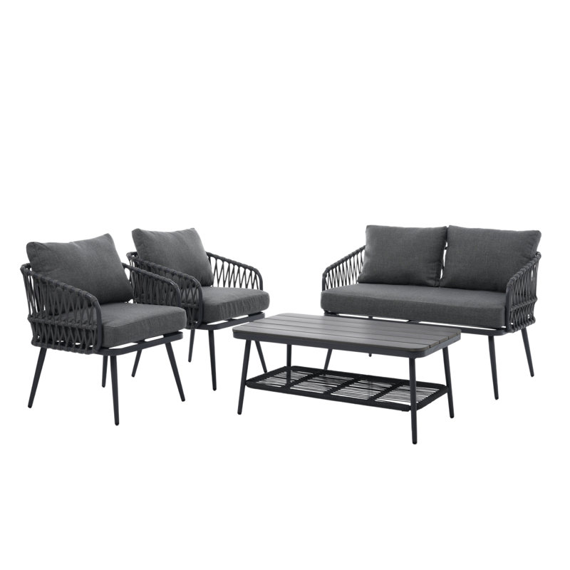 Outdoor Conversation Set 4 Places With 1 Sofa, 2 Chairs And 1 Coffee Table, Grey, Grey