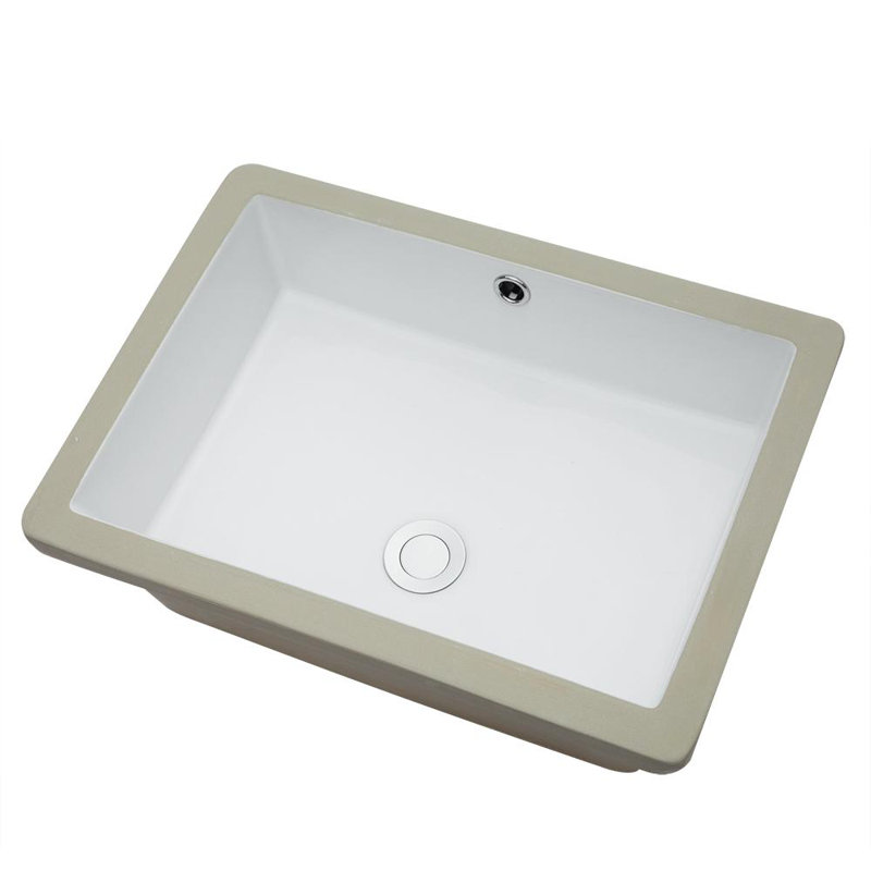 21"L x 14"W White Ceramic Rectangular Undermount Bathroom Sink with Overflow, 20" L x 14" W, White