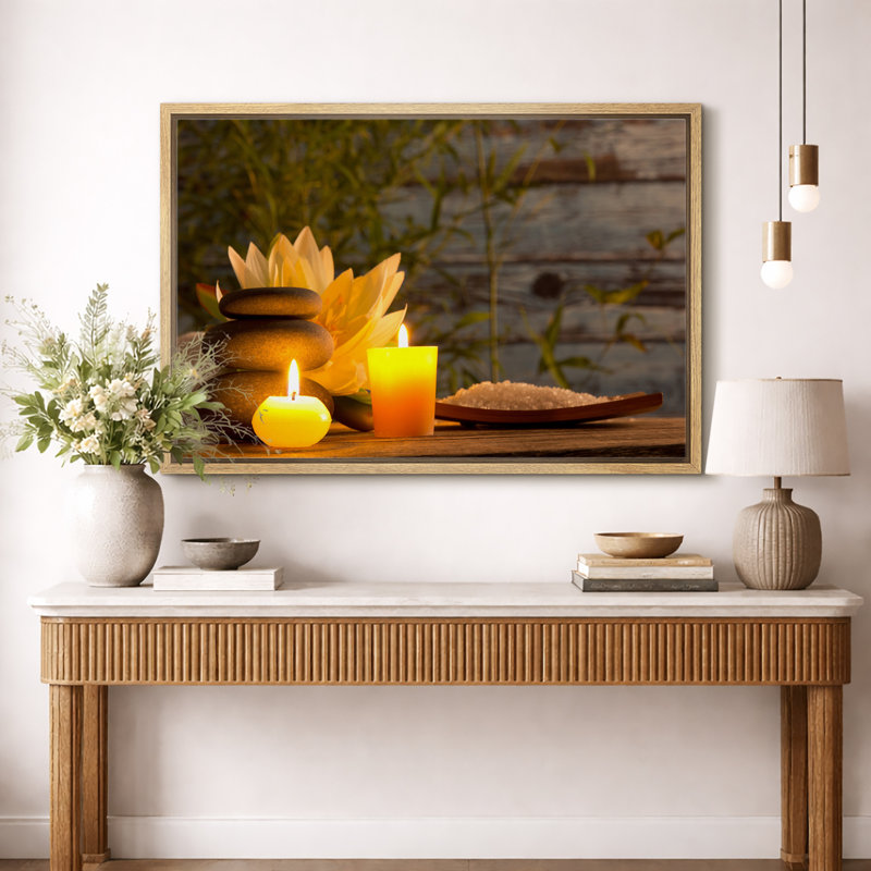 Impression sur toile, pierres Zen Zen, H 24 po x l 36 po, Cadre naturel flottant
