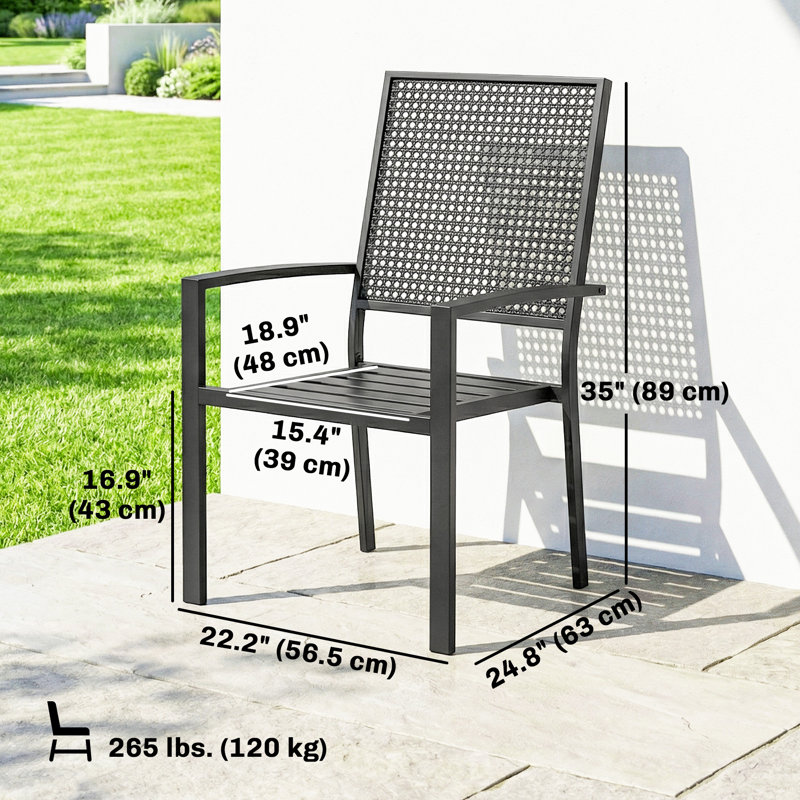 Chaises de patio empilables, ensemble de 2 chaises de salle à manger d'extérieur, noir
