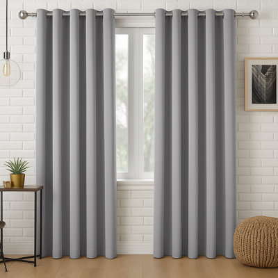 Luxury Plain 100% Blackout Curtains 2 Panel Eyelet Room Curtain