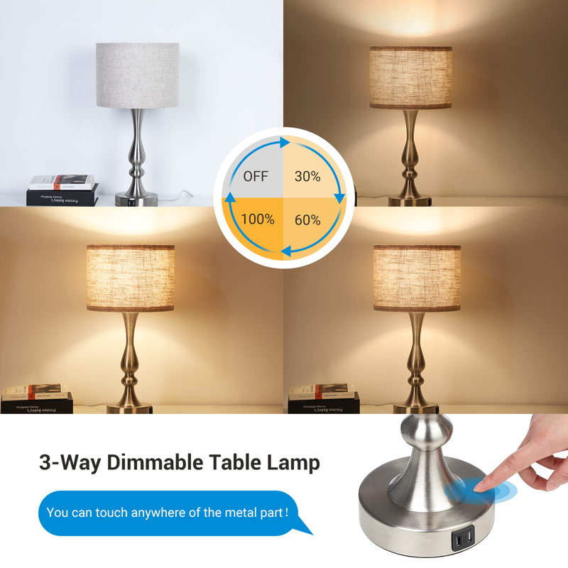Denyer Metal USB Table Lamp, Silver