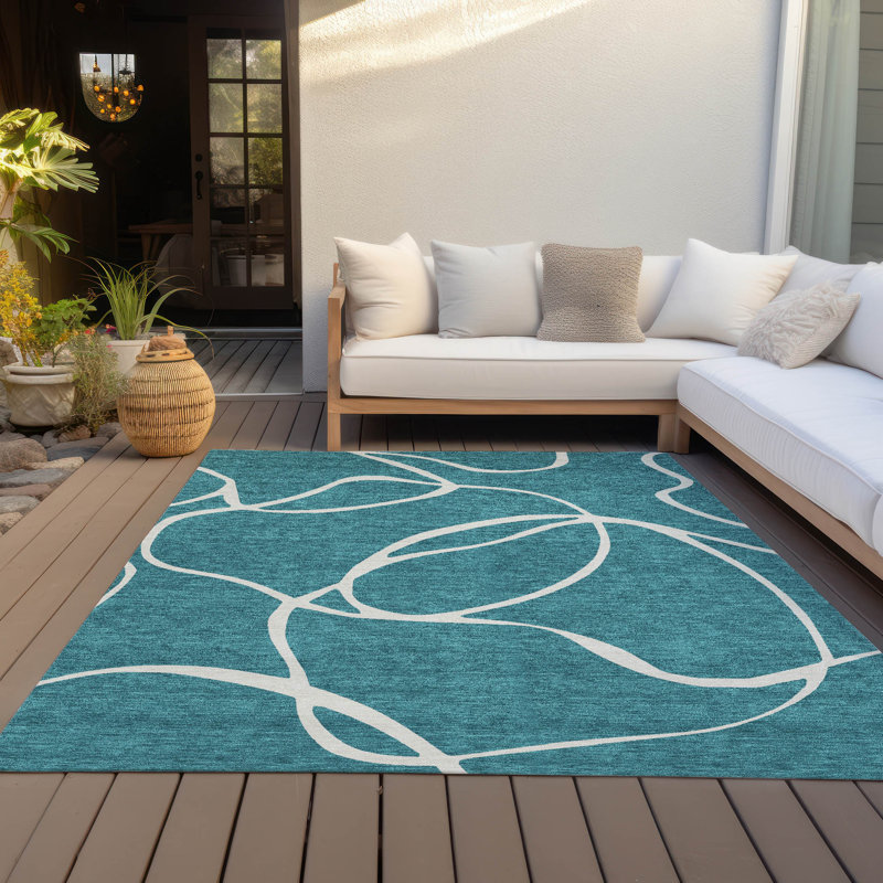 Mirelle Teal Washable Indoor-Outdoor Rug - , 2'6" x 3'10"
