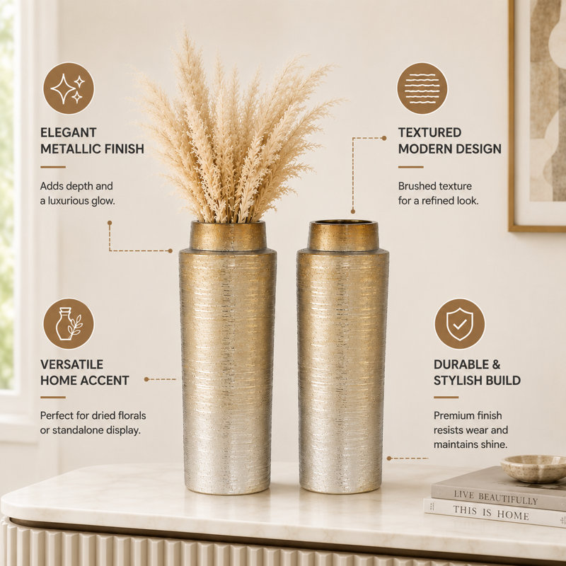 12.9" Elegant Gradient Textured Ceramic Vase, Gold