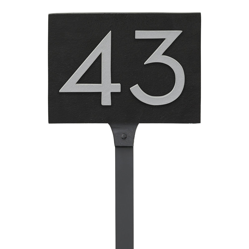 Floating 1-Line Lawn Address Sign, Black, Yes, Silver