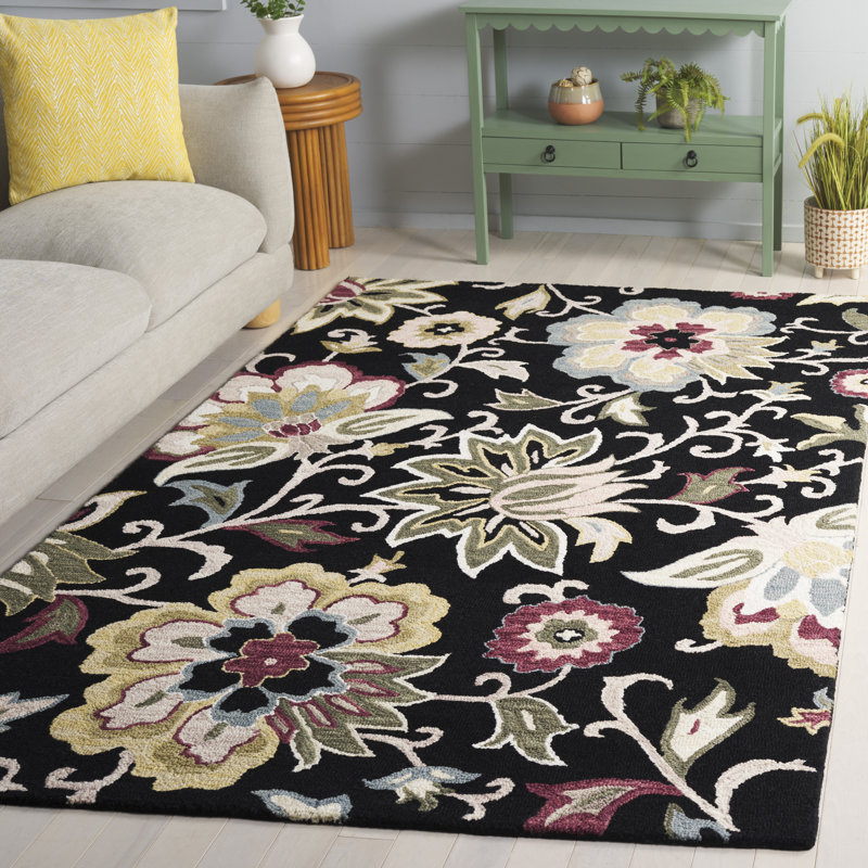 Tapis d'intérieur en laine et coton touffeté à la main Blossom, Rectangle de 5 pi x 8 pi
