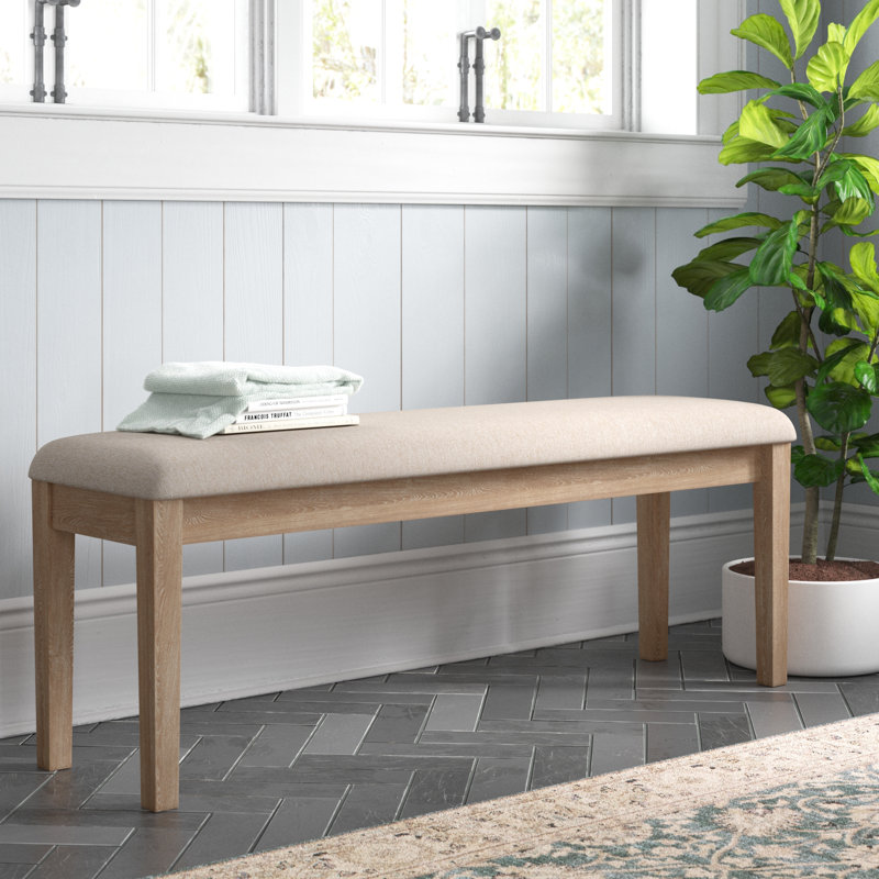 Banc rembourré en bois massif Ginnie, Naturel / Beige