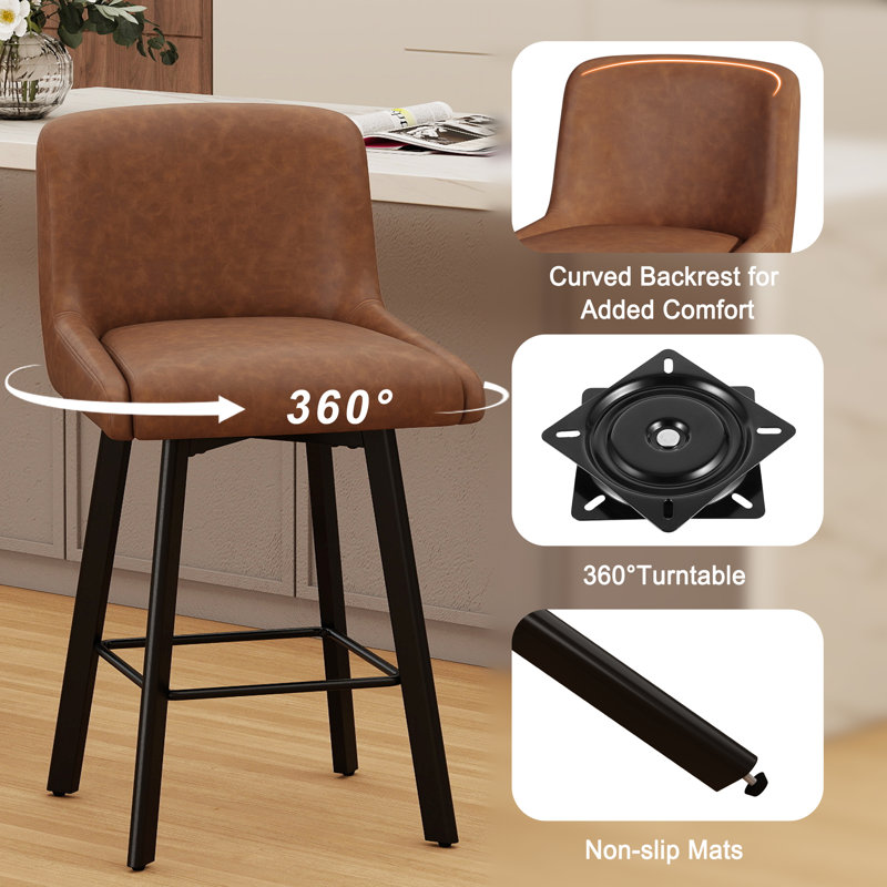Brown 26"H Swivel Counter Height Bar Stools for Kitchen Island, Brown, 3, Bar Stool = 26” Seat Height 