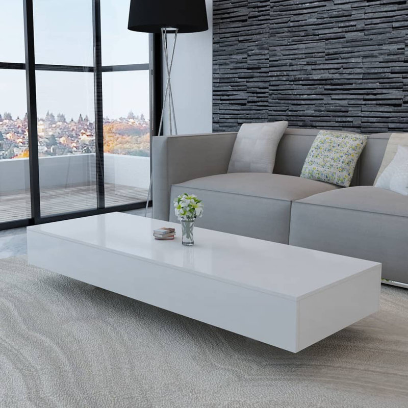 vidaXL Coffee Table Rectangular End Table Side Table Living Room Furniture, White, 12.2" H x 45.3" L x 21.7" W