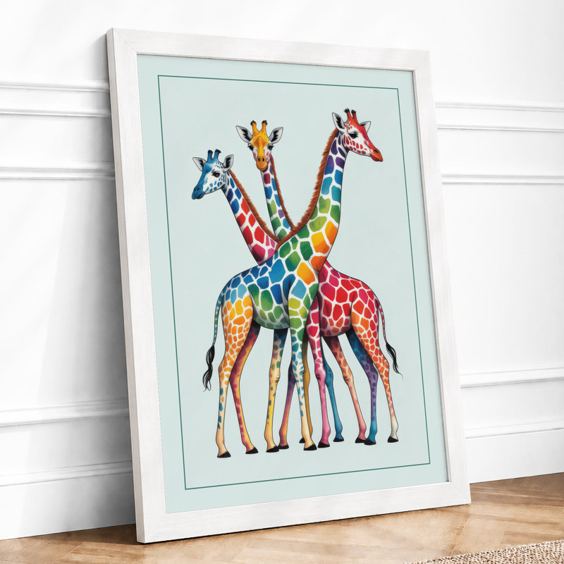 Three Giraffes Entwined Boho - Framed Print, A1 - 84.1 x 59.4 cm, White