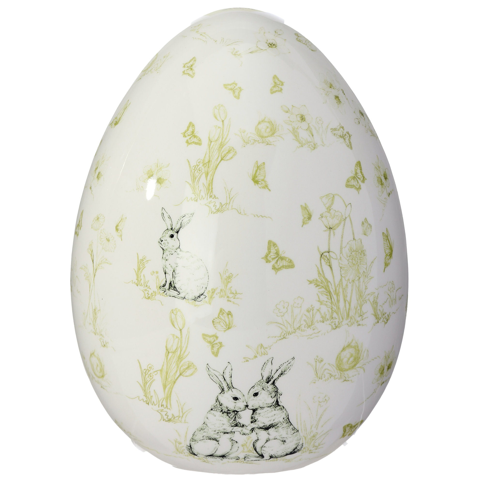 7" Dolomite Bunny Toile Egg, 8"Dolomite Bunny Toile Egg