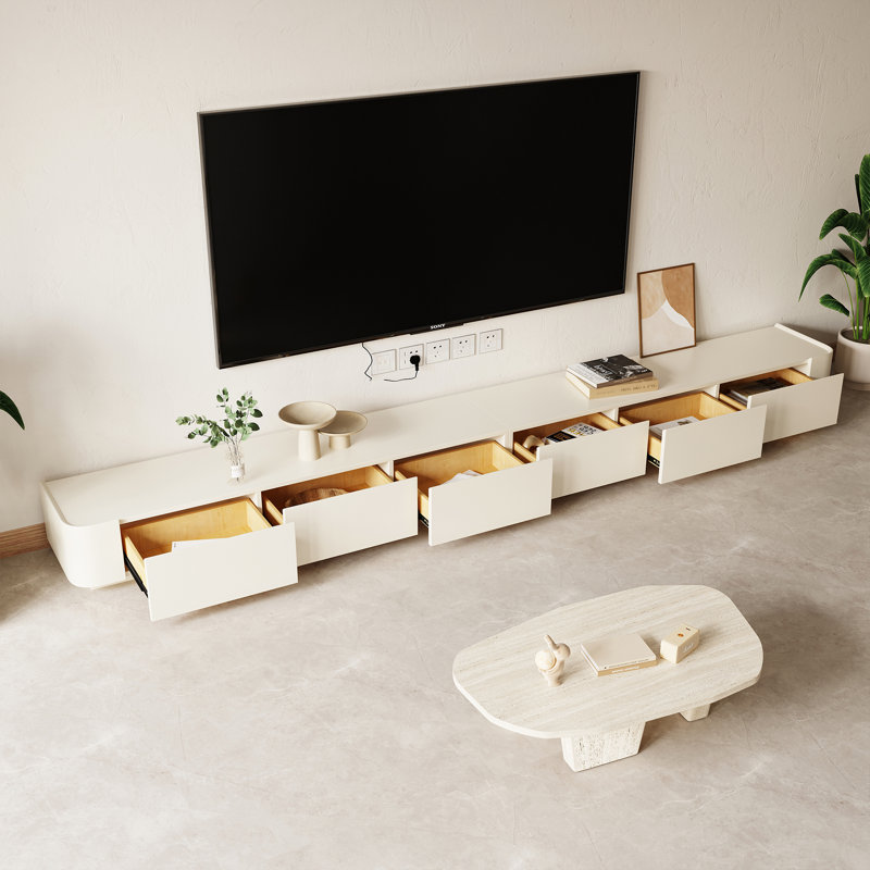 Meuble télé Ayuri 133,9 po Mid Century, 11.4" H x 133.9" L x 15.7" W, Blanc