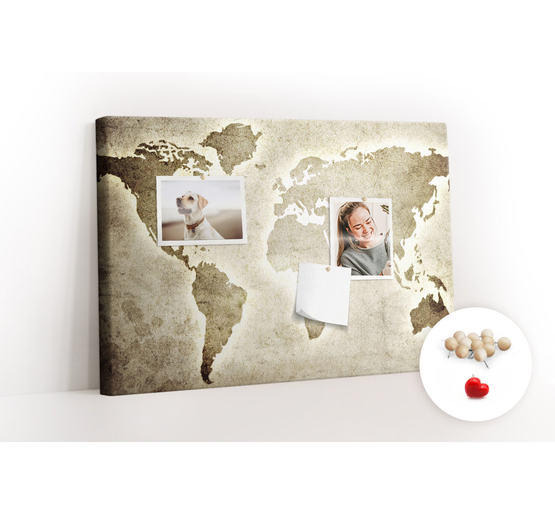 Wall Mounted bulletin board print home decor message pin boards decorative corkboard World map
