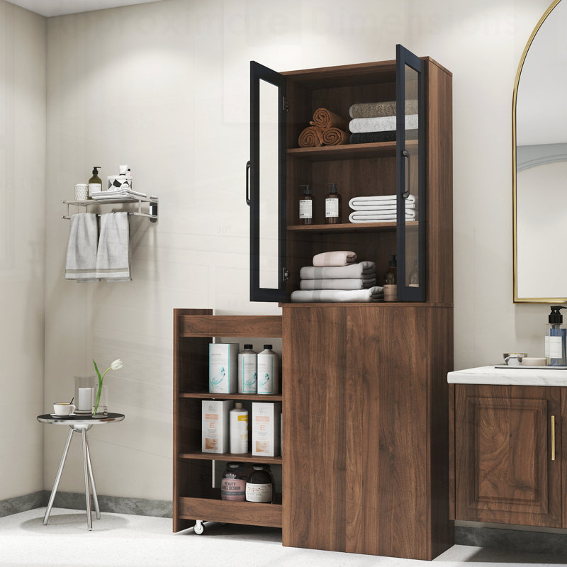 Vitrine avec tablettes coulissantes et portes en verre pour la cuisine et le salon, Walnut