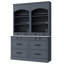 Armoire de cuisine/garde-manger de 213 cm de hauteur, grise, comptoir en faux marbre, 5 tiroirs et tablette réglable pour une organisation pratique.
