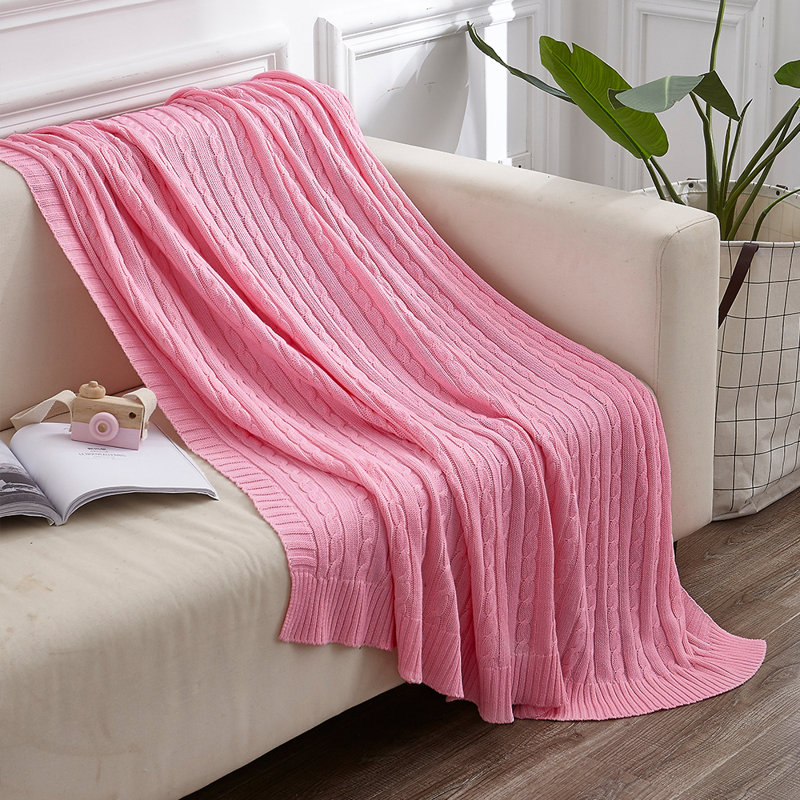 Couverture en coton tricoté , Rose, L 67 po x l 51 po