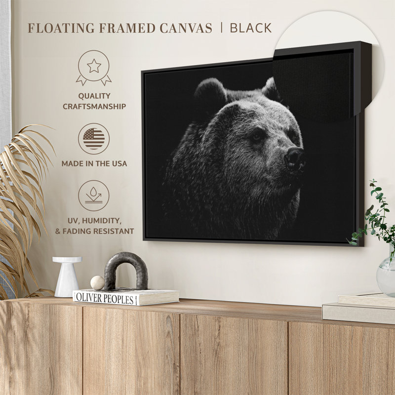 Ours noir et blanc, reproduction sur toile, H 9 po x l 13 po