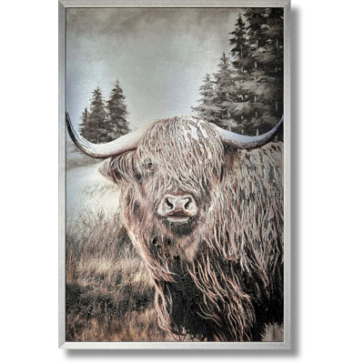 Highland Cow Art Print Aluminum Wall Art - 32" x 47" - Silver Frame