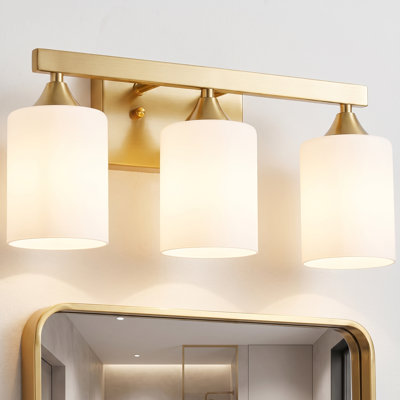 3-Light Brushed Gold Bathroom Vanity Light Fixture