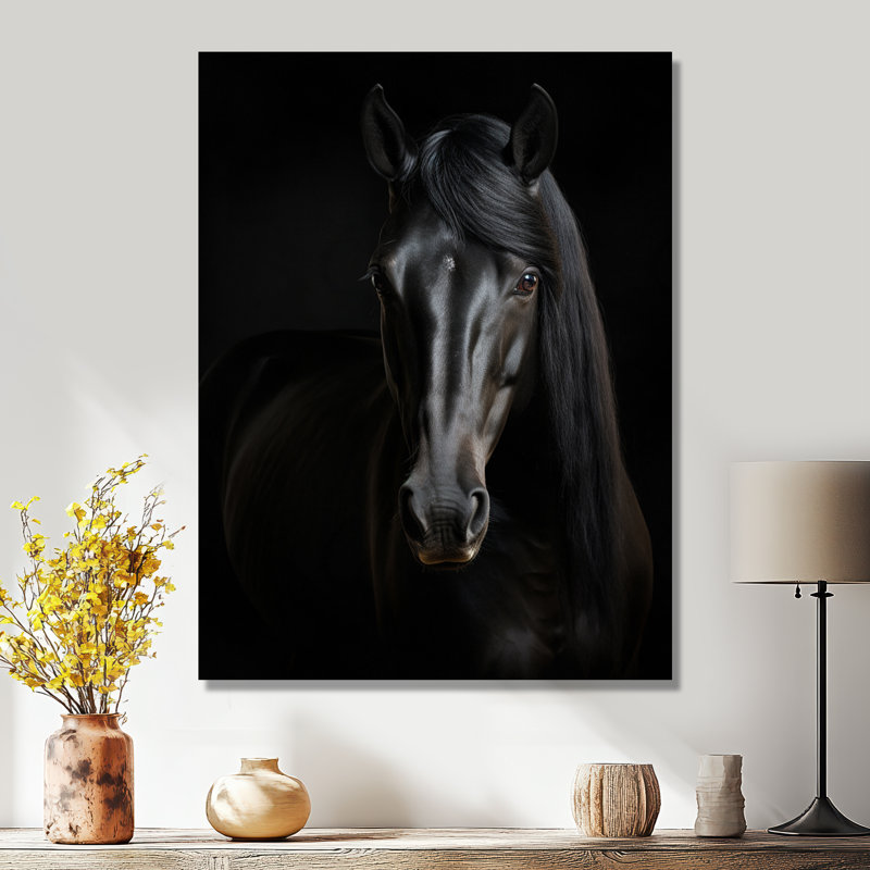 Portrait d'un cheval noir gracieux - cheval, art mural, salon, Toile tendue, H 20 po x l 12 po