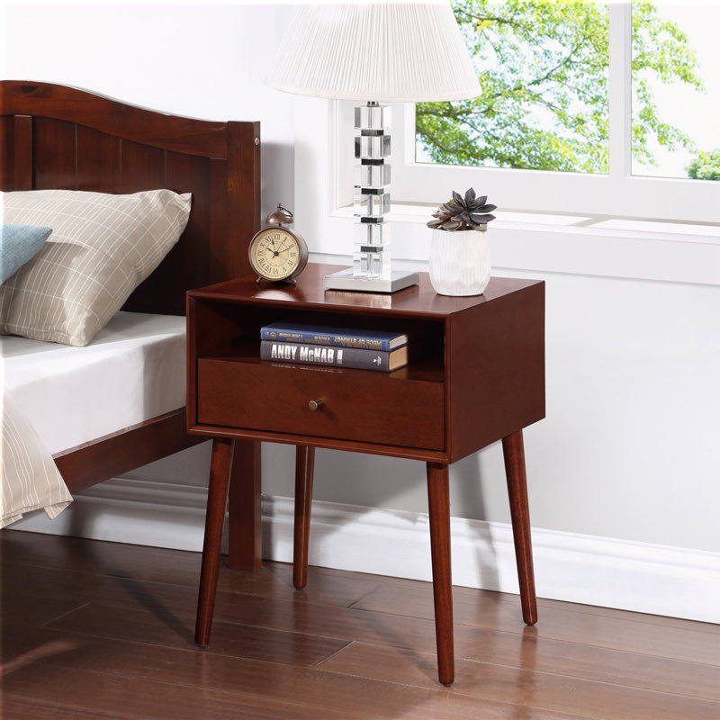 Table de chevet en bois avec table de chevet et 1 tiroir, Noyer
