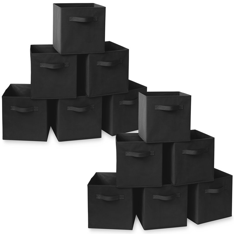 Collapsible Fabric Cubes, 11" Storage Bins (Set of 12), Black