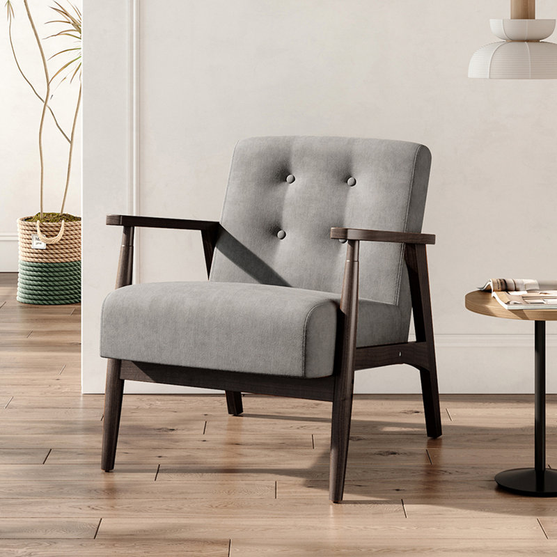 Croix Solid Wooden Frame Upholstered Tufted Armchair, Maroon