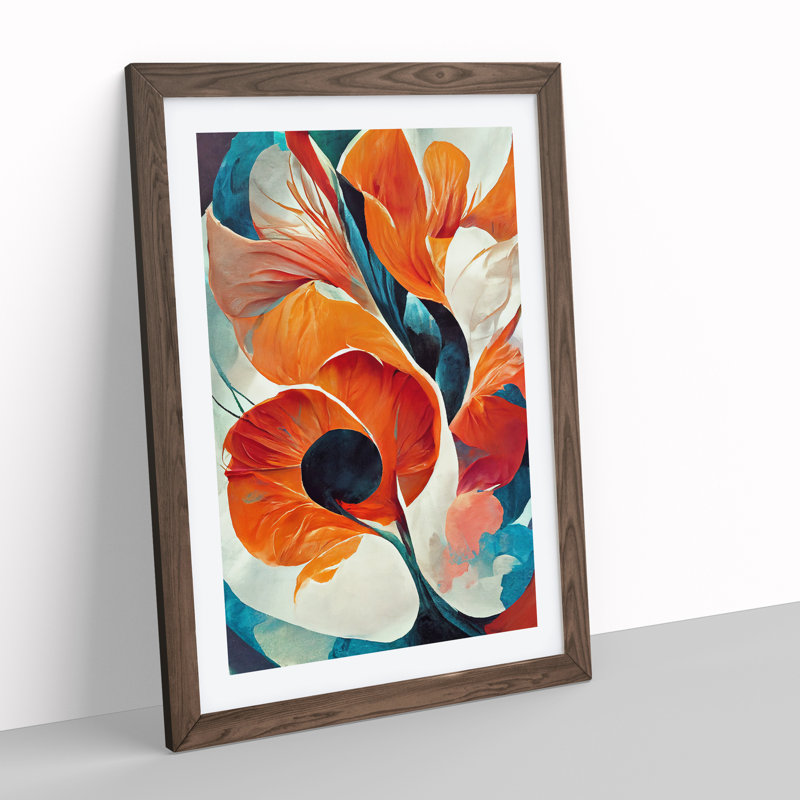Abstract Flowers Modern No.1 - Framed Print, 64cm H x 46cm W x 2cm D, Walnut