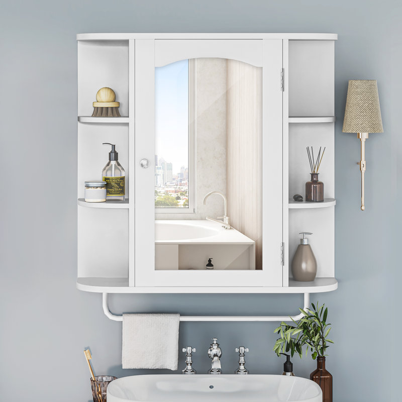 Braintree 26'' W x 24'' H Surface Framed Wall Mounted Medicine Cabinet with Mirror and Adjustable Shelves, Rustic Brown