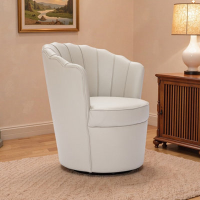 Genuine Leather Petal Swivel Desk Chair With 360° Rotation – Ergonomic Wing-Back Design