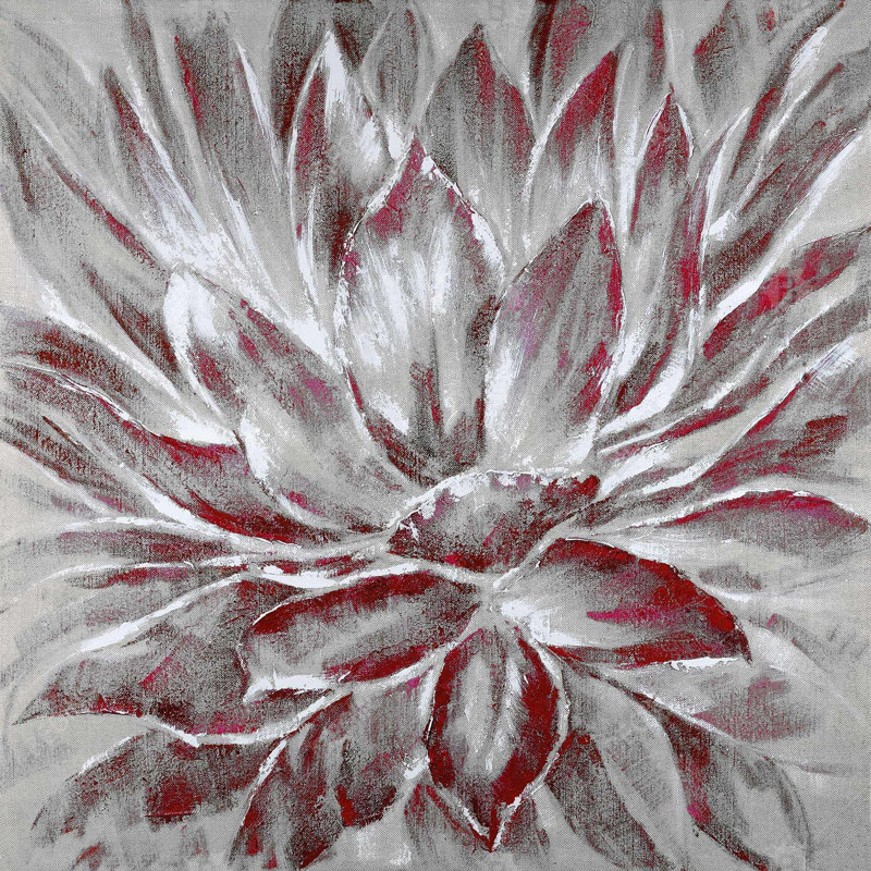 Red and gray flower - 20"x20" Throw pillow - Poly twill - Print on demand, Gray/Red, Polyester/Polyfill, 20" H x 20" W