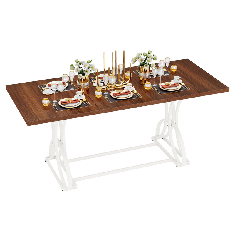 Tyshianna 70.3'' Rectangular Dining Table with Metal Base, Brown/White