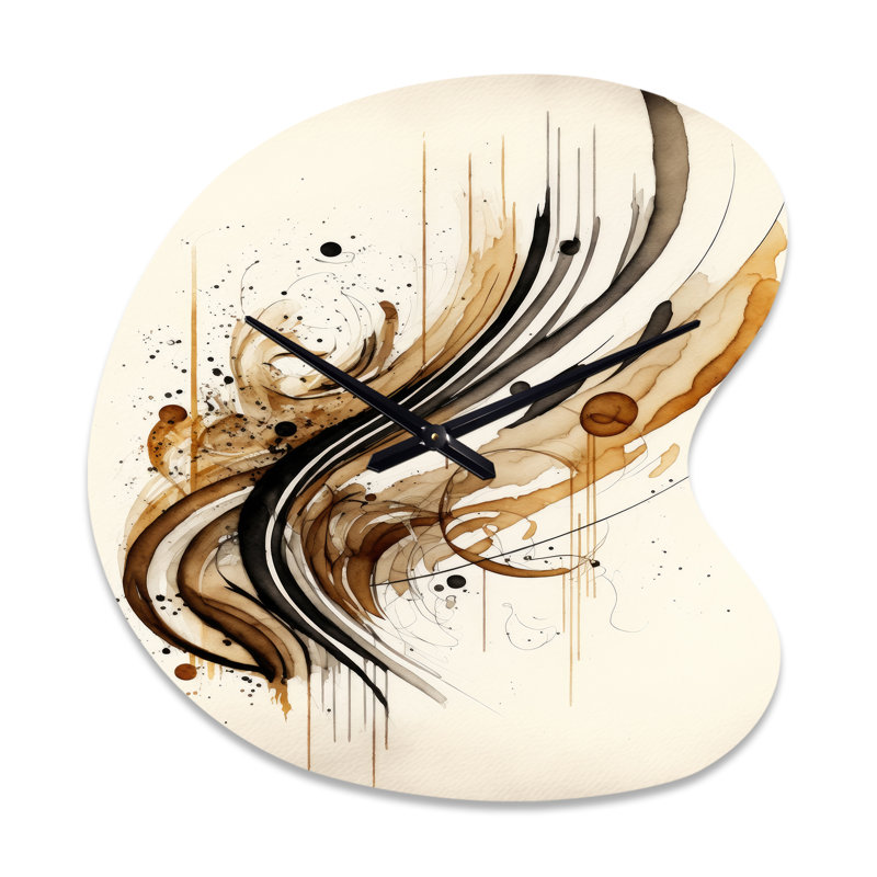 Mouvement brun et noir I - horloge murale asymétrique en métal, impression d'horloge murale brune de forme irrégulière, Petit