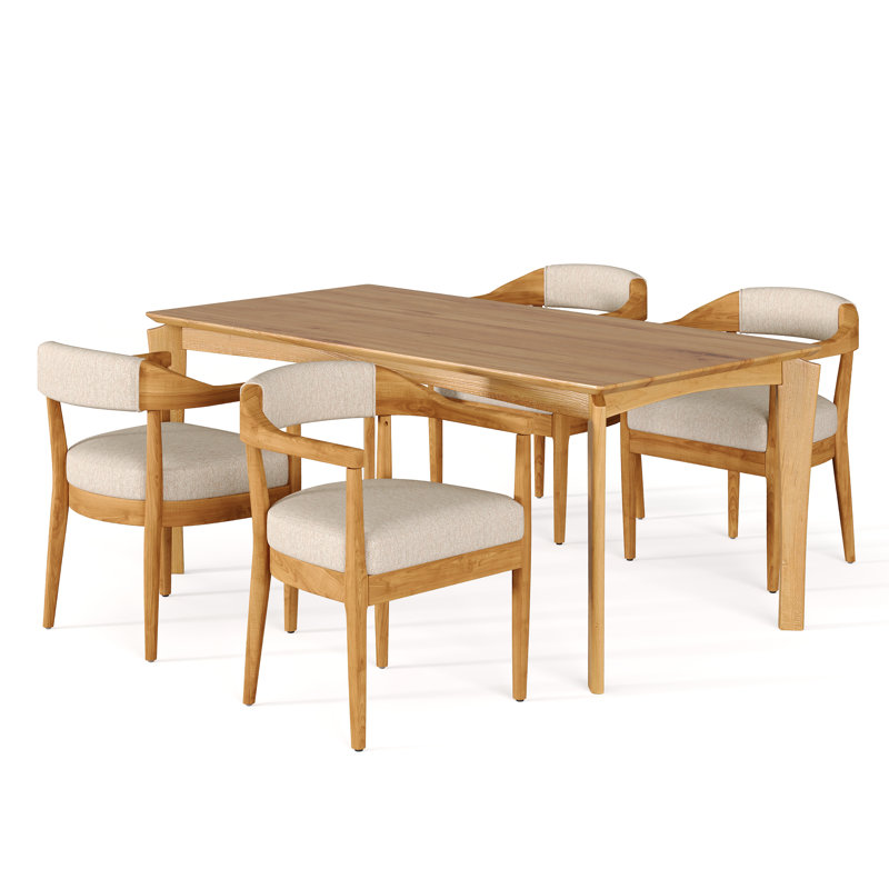 Ensemble de table de salle à manger 5 pièces en bois d'hévéa avec chaises rembourrées Kiran