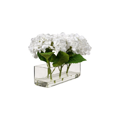White Real-touch Hydrangeas In Rectangular Glass Vase