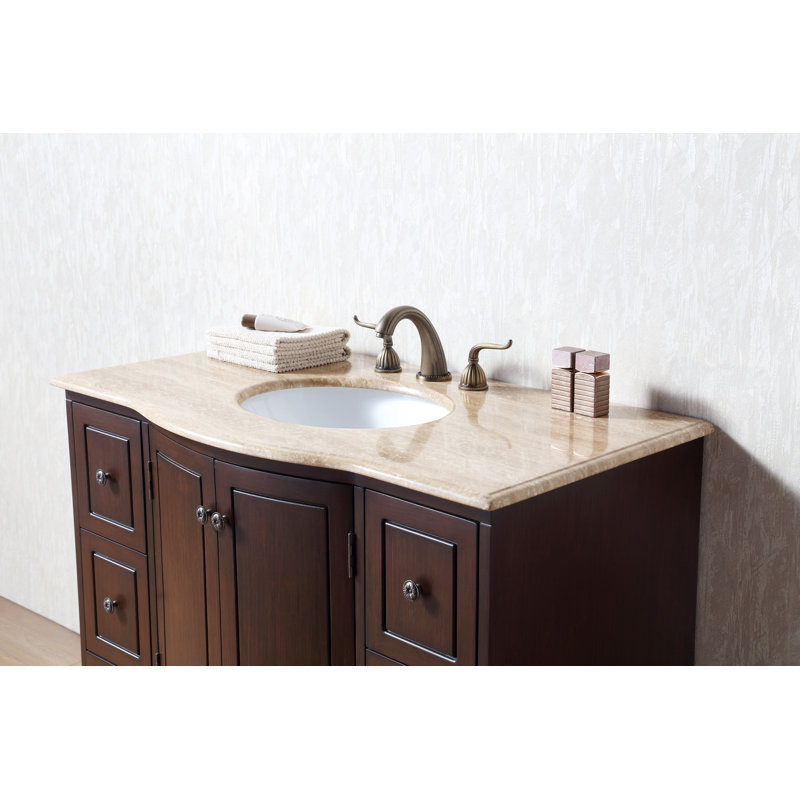 Lindenwood 40'' Single Bathroom Vanity with Stone Top, Travertine Marble, Dark Cherry