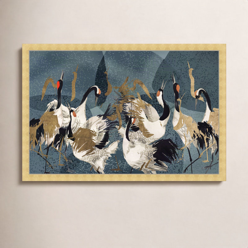 Reproduction d'art mural «Crane Love», animaux, Encadrement doré, H 38 po x l 56 po