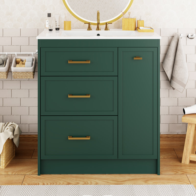 Meuble-lavabo simple 30 po avec comptoir en céramique, Noir, noir, noir, noir
