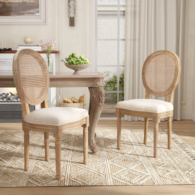Ensemble de 2 chaises de salle à manger rembourrées en bois massif de style français