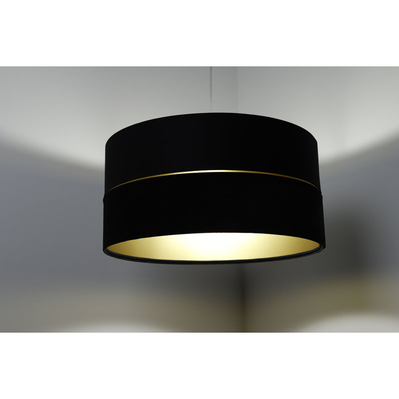 Roncy 1 - Light Drum Pendant, Black/Gold, 107cm H x 50cm W x 50cm D