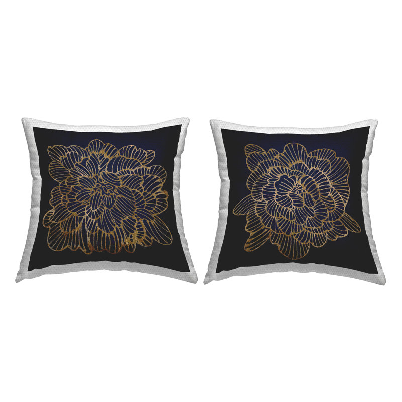 Ensemble de coussins d'extérieur 2 pièces Stupell Industries Black & Glam Blossoms par Liz Jardine