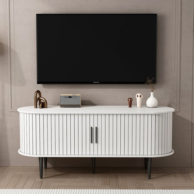 Console télé classique de 47 po, porte coulissante silencieuse et rangement pratique, mobilier idéal pour le salon, la chambre à coucher et le bureau