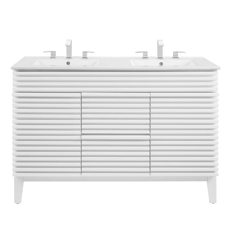 Render White 48" Double Sink Freestanding Bathroom Vanity