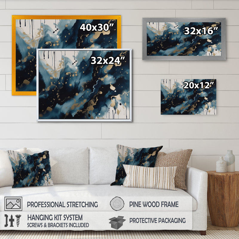 Encre liquide sur toile Englewood, Cadre photo noir, H 12 po x l 20 po x P 1 po
