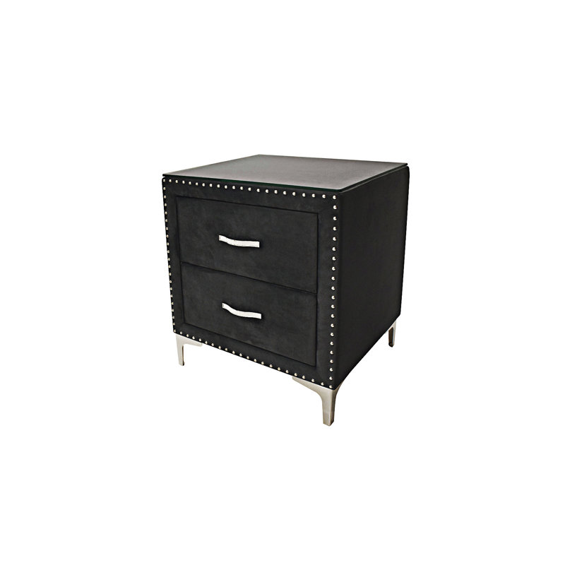 Table de chevet rembourrée avec deux tiroirs