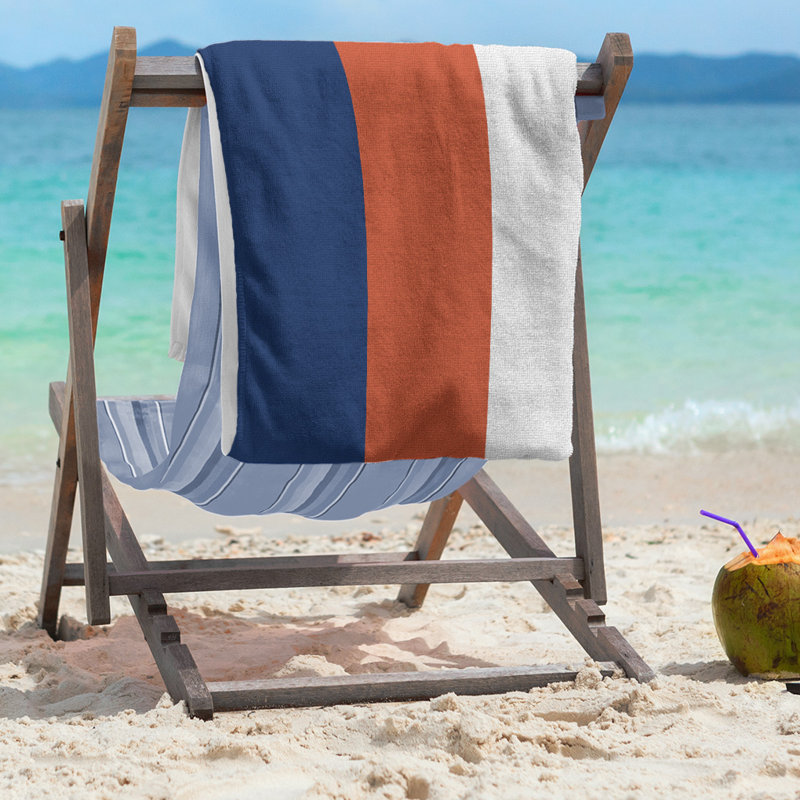 Edmonton Lightweight Beach Towel, Orange/Navy Blue/White, Poly/Cotton